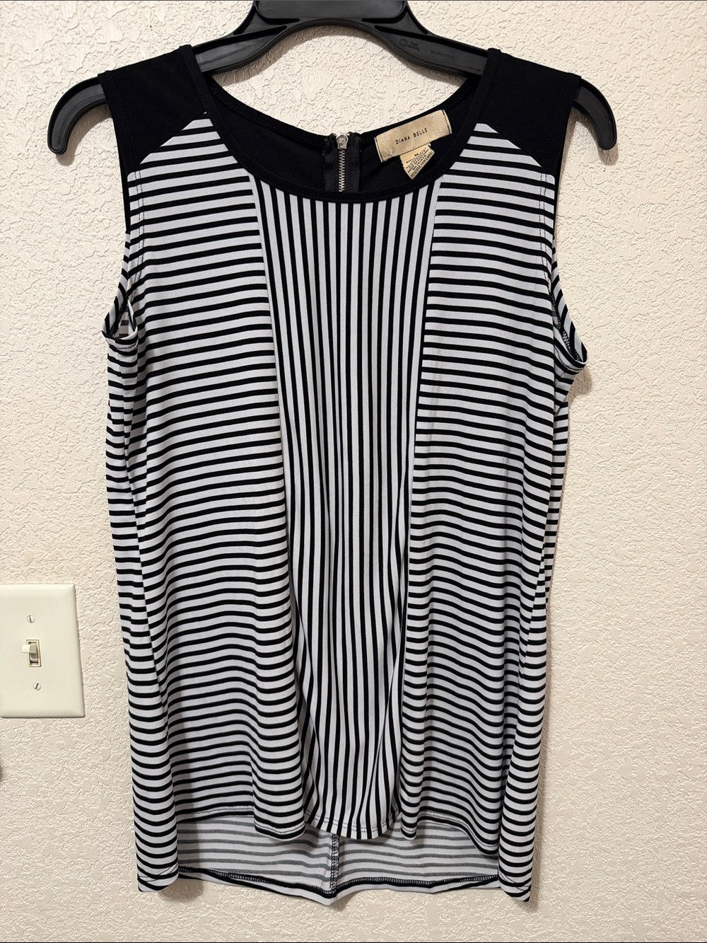 Striped Black & White Sleeveless Tank Top by Diana Belle